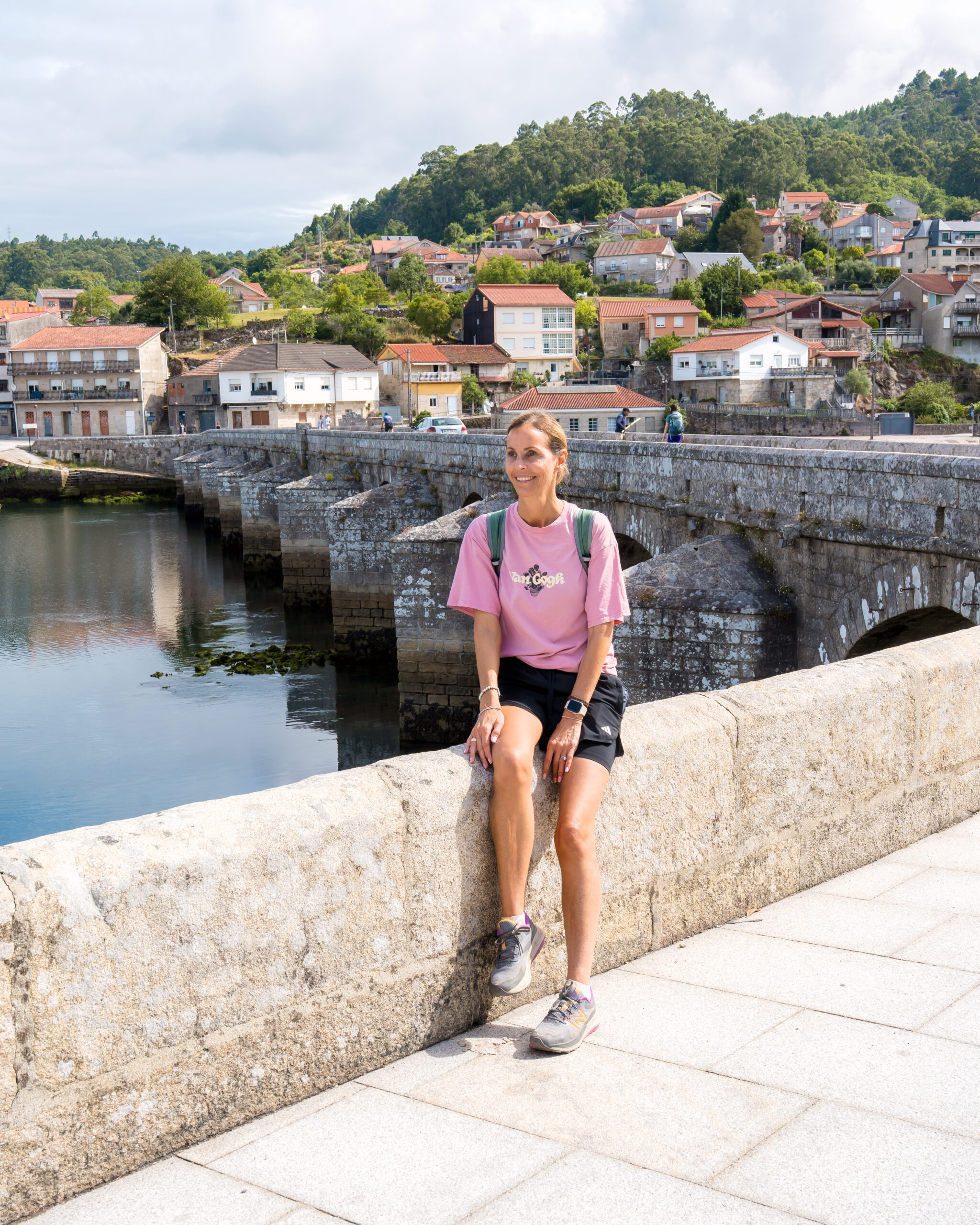 Woman enjoying peaceful moment on Camino de Santiago