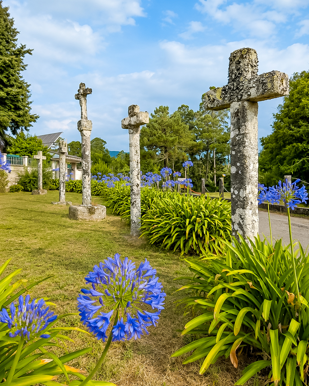 Stone crosses on Portuguese camino from Tui